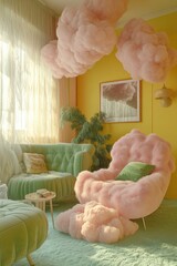 Wall Mural - A room with a pink chair and a green couch