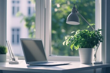 Canvas Print - Laptop on a Desk by a Window