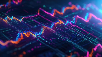 Abstract depiction of financial graphs and charts in neon colors