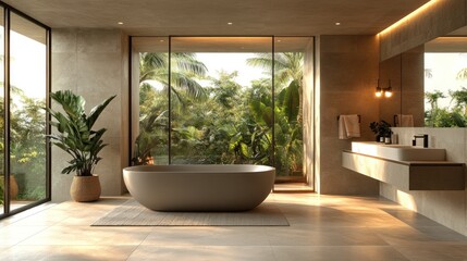 Canvas Print - Modern Bathroom with Jungle View