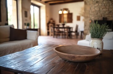 Sticker - Rustic Wooden Bowl on a Table