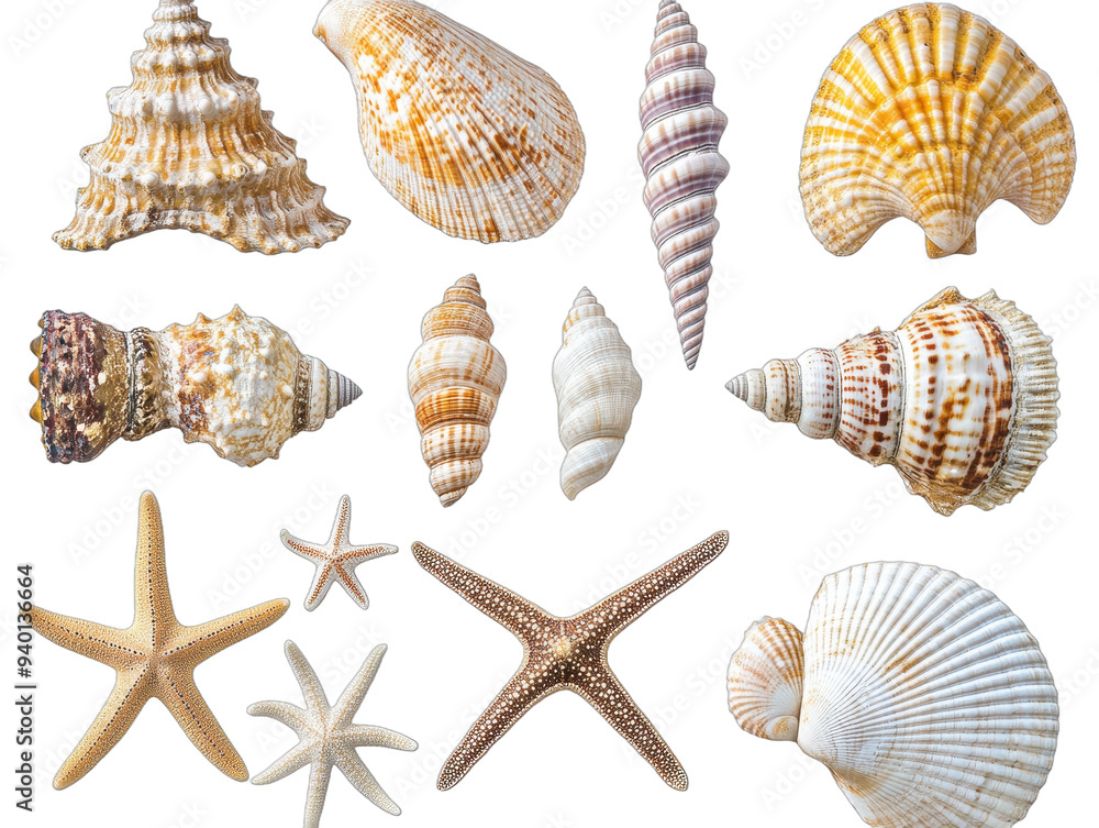 Seashells and Starfish Collection Isolated on White Background ...
