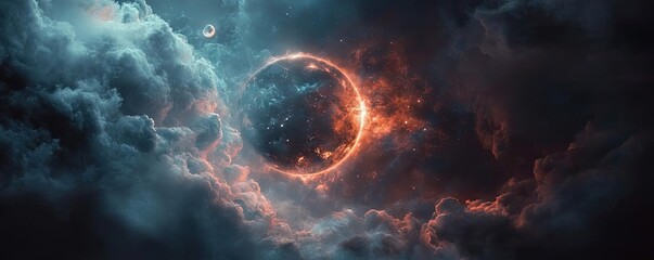 Wall Mural - an ethereal view of a glowing planet surrounded by vibrant cosmic clouds, showcasing the beauty of o