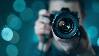 Close-up of a Camera Lens with Bokeh Background