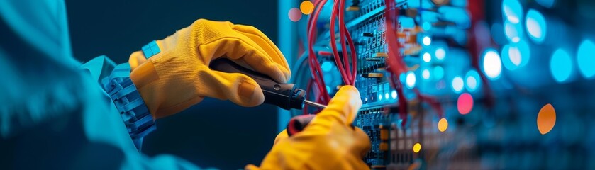 Electrician Working on Electrical Panel