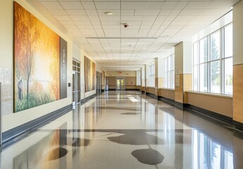 Poster - Empty Hallway with Paintings