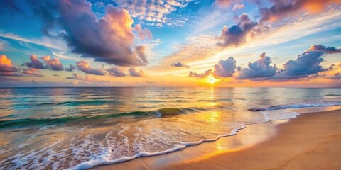Wall Mural - calm sunset view of beach scene with soft pastel colors , tranquil, peaceful, beach, sunset, ocean, 