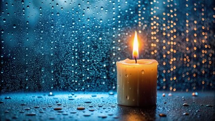 Wall Mural - Candle lit up with raindrops , candle, rain, water, wet, weather, ambiance, glowing, flickering, illumination, serene