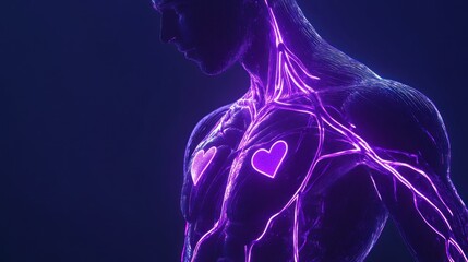 Sticker - Human Body with Glowing Veins and Hearts