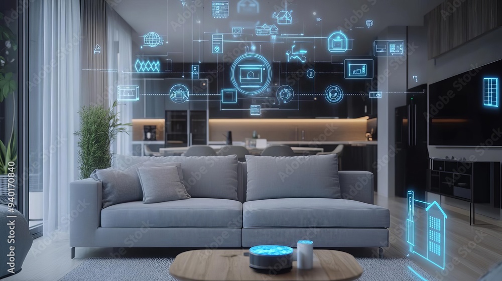 AI-driven home assistant controlling smart devices, AI smart home ...