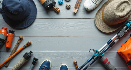 set of tools on a wooden background