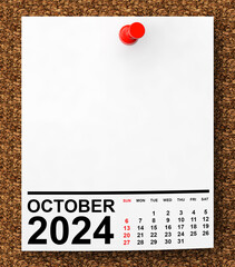 Aufkleber - Calendar October 2024 on Blank Note Paper. 3d Rendering