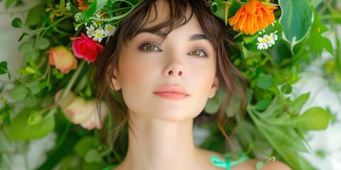 Wall Mural - portrait of a girl with flowers