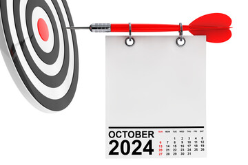 Poster - Calendar October 2024 on Blank Note Paper with Free Space for Your Design. 3d Rendering