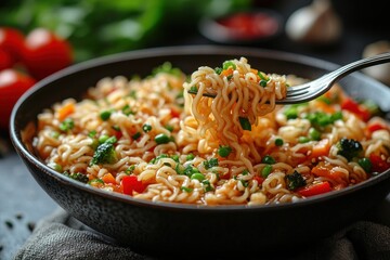 Canvas Print - Appetizing Bowl of Noodles with Veggies