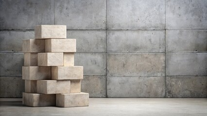 Wall Mural - Stack of stone blocks against concrete wall background, stone, blocks, wall, background, texture, construction, building