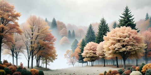 Sticker - autumn landscape with trees