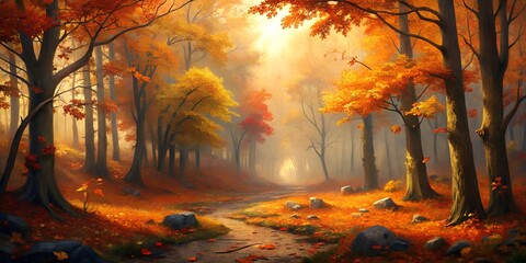 Wall Mural - autumn forest in the morning