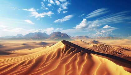 Desert landscape with sand dunes and blue sky