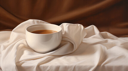 Canvas Print - Brown and White Cup on an Unfinished Cloth