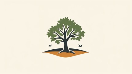 A stylized tree with leaves and two birds.