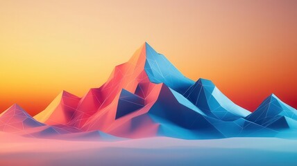 Wall Mural - Geometric mountain range with sharp 3D peaks, glowing wireframe patterns, and a dark, mysterious sky, 3D mountain range, geometric peaks
