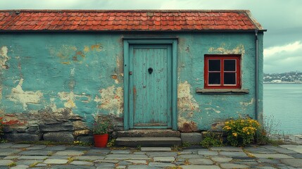 Poster - Blue Cottage by the Sea