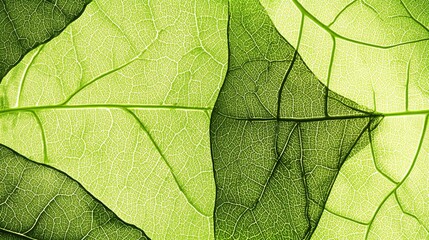 Wall Mural - Close-up of translucent green leaves, revealing intricate vein patterns.