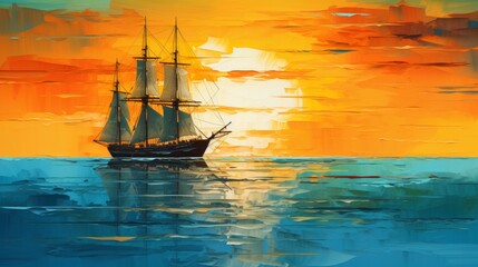 Wall Mural - Faded Virtual Reality Seascape Large Canvas Ship in DSLR and Maya Rendering