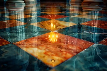 Canvas Print - a reflection of a light on a tile floor. 