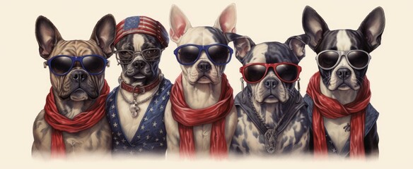 Wall Mural - Valor and Vibes Canine Veterans in Sunglasses and Stripes