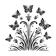 Wall Mural - Decorative design of a group of ascending butterflies isolated on a transparent background - Vector illustration