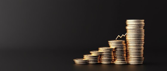 Stacks of coins representing financial growth and investment trends on a dark background.