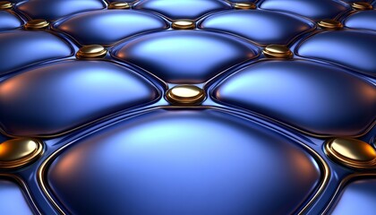 Abstract Blue and Gold 3D Pattern with Rounded Shapes and Gold Buttons