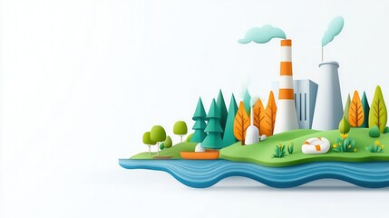 Industrialization impact flat design, side view, environmental theme, cartoon drawing, vivid