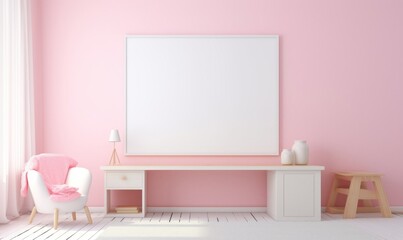 Sticker - Elegant Simplicity Large Canvas Painting of a Pink Furnished Room with White Frame