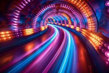 Canvas Print - a tunnel with lights in it. 