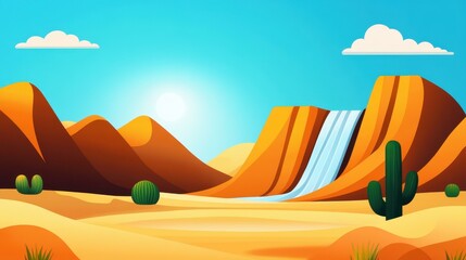 Sticker - Dive into a stunning desert oasis with flowing waterfalls, offering rich textures for a serene escape from reality.