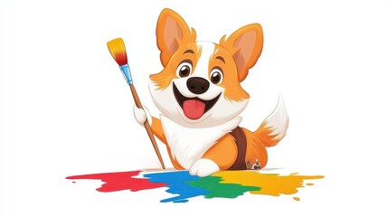 Sticker - A lively dog creates vibrant abstract art with a brush, blending fun and creativity in a chic, modern way.