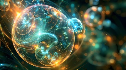 Wall Mural - abstract artwork depicting glowing cosmic spheres with ethereal patterns and vivid colors.