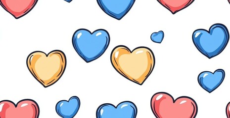 Poster - Bright and cheerful cartoon hearts on a crisp white backdrop create a joyful vibe for playful designs and lively art pieces.