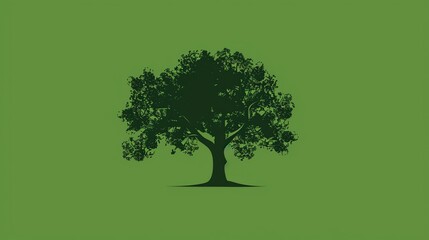 A silhouette of a tree with a light green background.