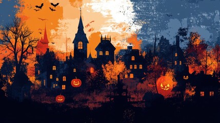 Wall Mural - Cross niche Halloween design with fantasy elements and festive atmosphere