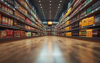 Wall Mural - Blurry shopping shelves in supermarkets and department stores