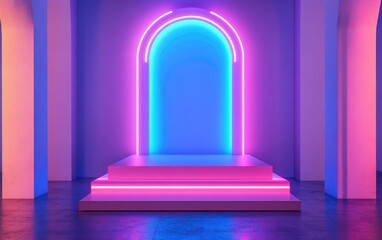 Poster - 3D render of a background featuring a pedestal and a showcase showcasing an abstract minimal concept with blank space and a clean simple design in a minimalist style