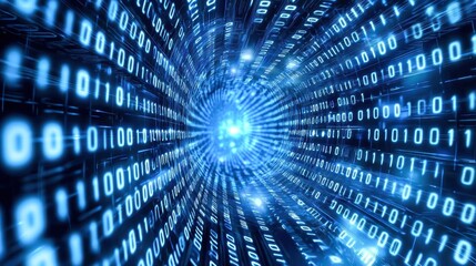 digital tunnel of binary code representing data flow in technology. visualize the connection between