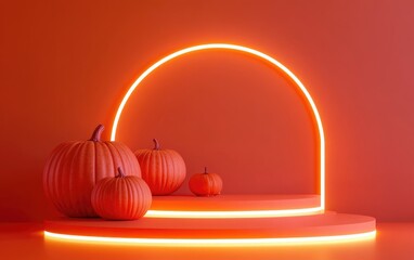 Aufkleber - 3D render of a set of pumpkins for Halloween with a podium for product presentation