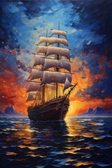 Wall Mural - Tumblewave Odyssey Vibrant Night Sail in Exaggerated Hues