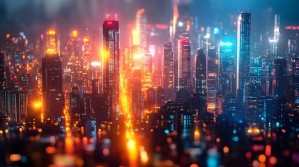 Wall Mural - Night Cityscape with Vibrant Lights and Bokeh