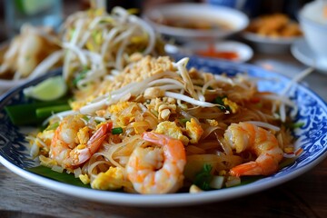 Wall Mural - Stir fry noodles with shrimps